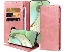 Geschikt voor Motorola Edge 40 Telefoonhoesje Kunstleer met Magnetische sluiting en Pasjeshouder Bookcase met Klepje - Walletcase with Cardslot - Rosé Goud - Smartphonica geschikt voor Motorola Edge 40
