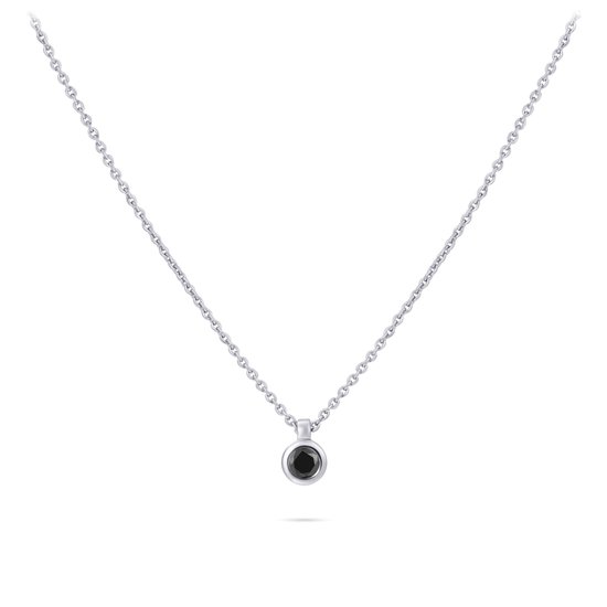 Gisser Jewels - Collier N1036Z - argent 925 rhodié - pierre noire sertie lisse -