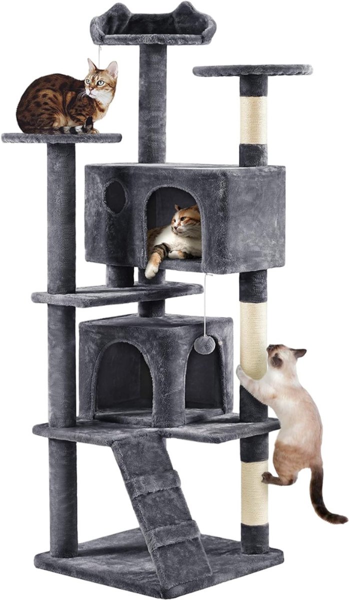 Yaheetech Krabpaal voor Katten – Stevige Krabboom met Platforms, Huisjes en Sisal Krabpalen – Luxe Krabmeubel voor Binnenkatten