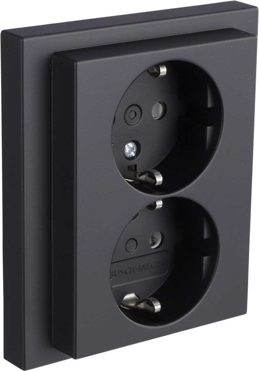 Busch-Jaeger Future Linear contactdoos - inbouw - 2-voudig - randaarde - zwart