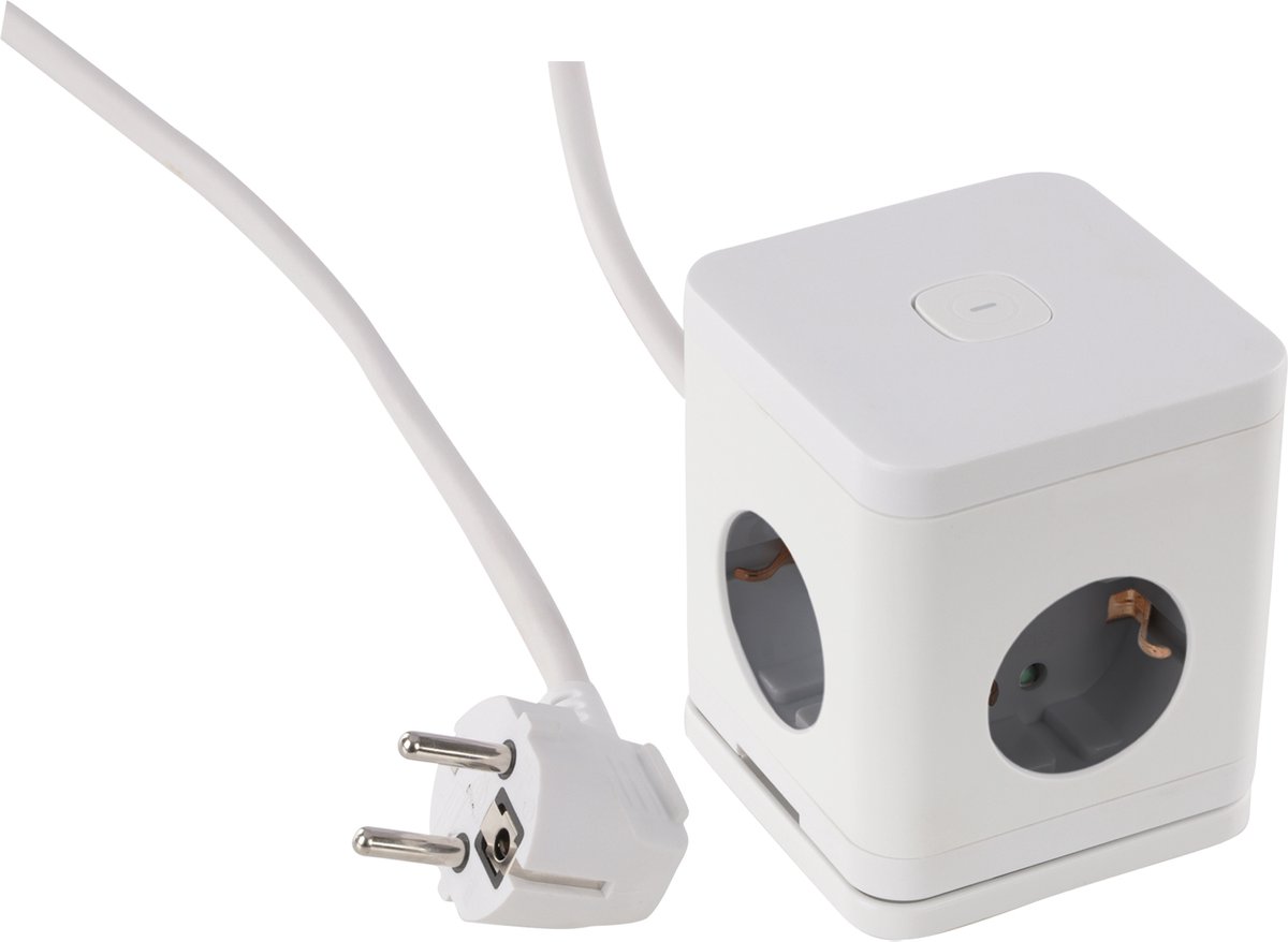 Q-Link stekkerdoos - cube - 4-voudig - randaarde - 2 x USB-A/1 x USB-C - 3 x 1.5 mmÂ² - 1.5 m - wit/grijs