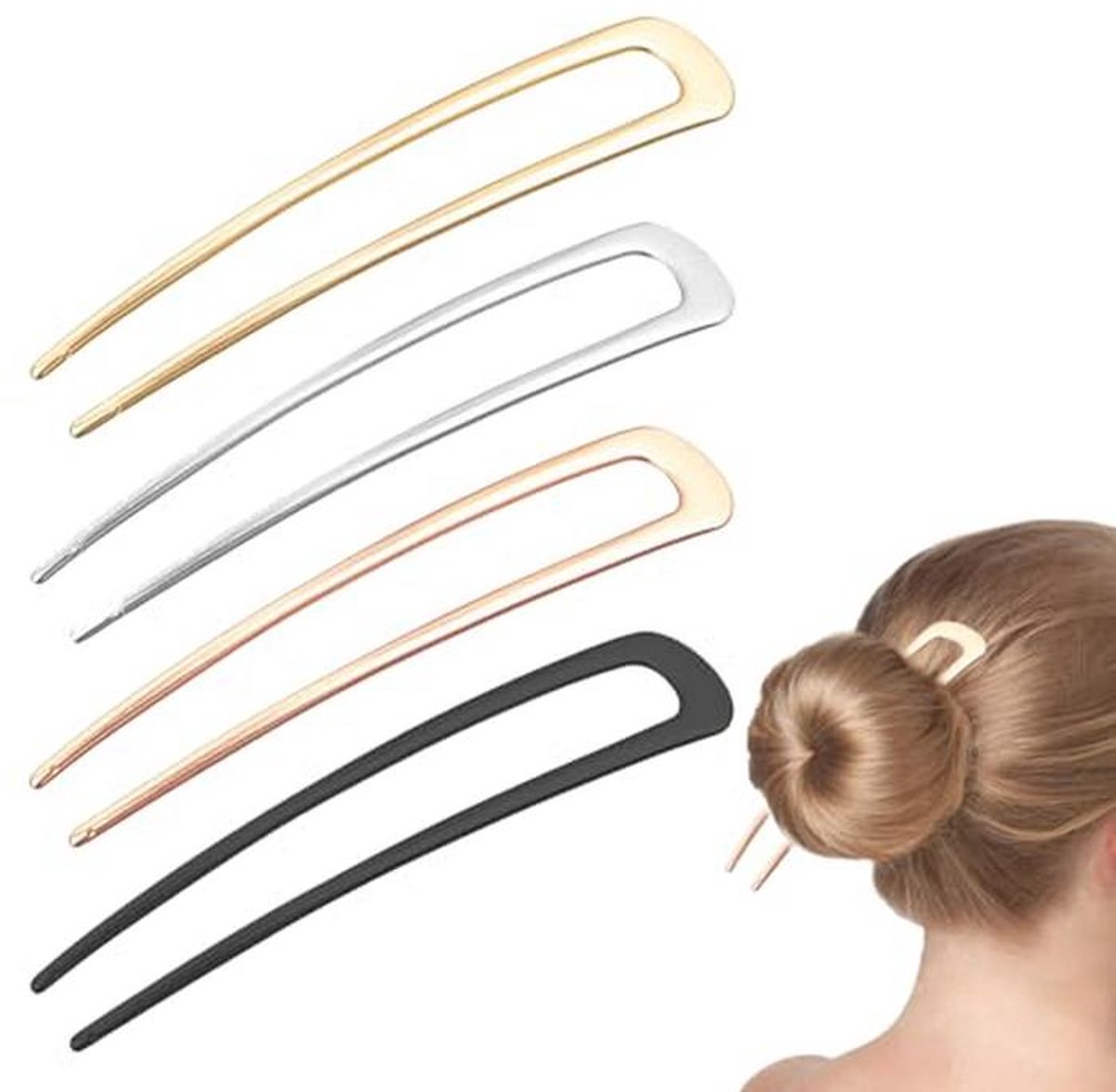 French Hair Pin Set - 2 Stuks in Goud, Roségoud, Zwart en Wit