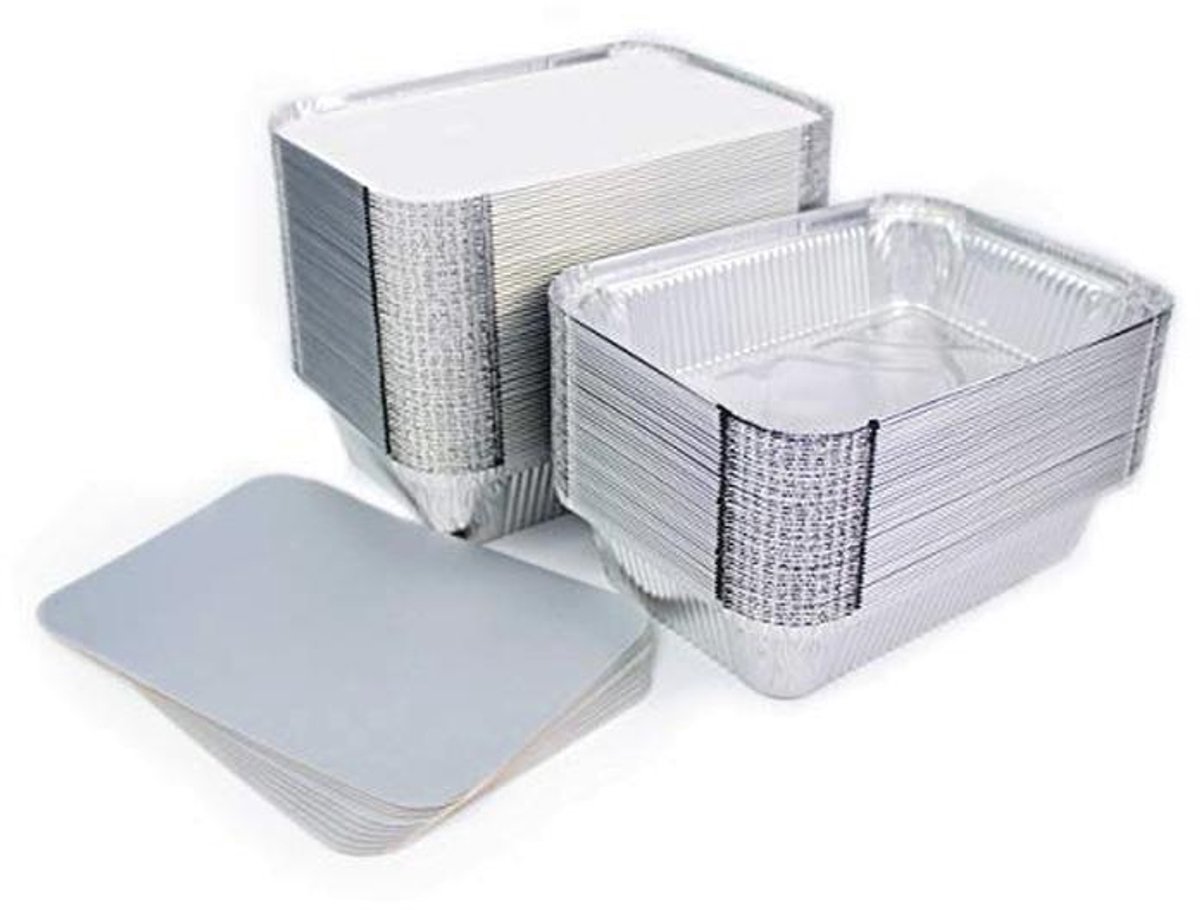 Aluminium wegwerpschaal met deksel voor voedseltransport en bewaren - 800ml