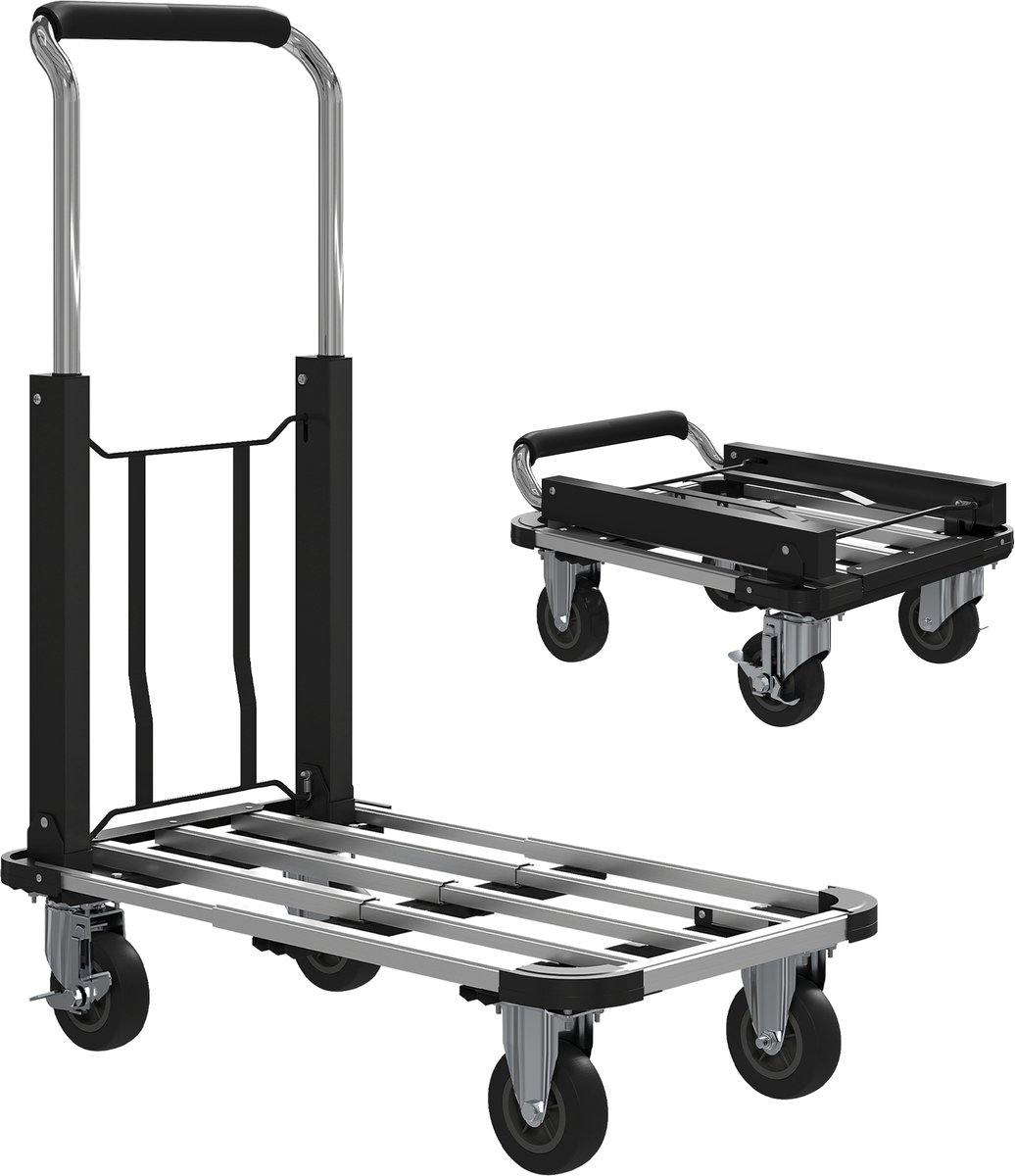 HOMCOM Bagagekar Metaal, Aluminium 71,5L x 42B x 95H cm Zilver+Zwart