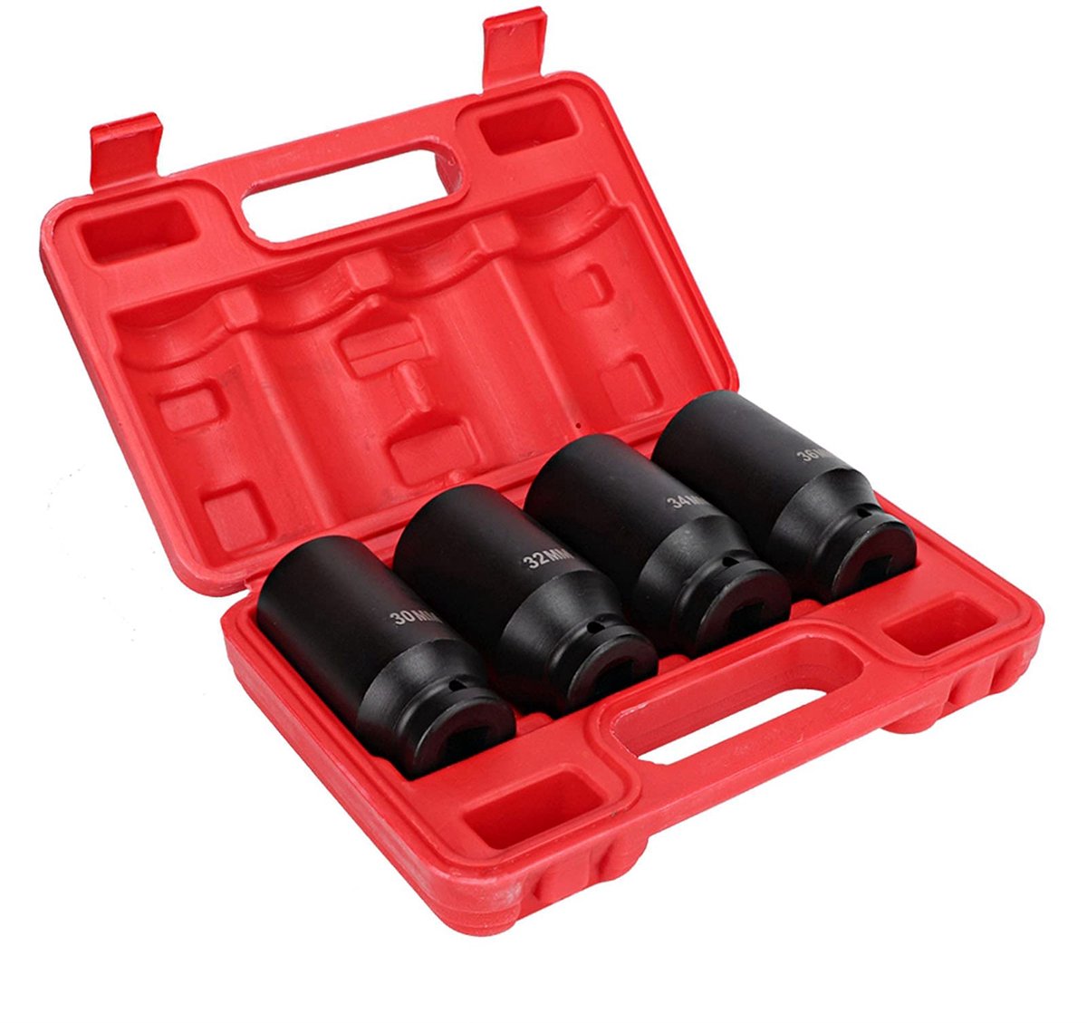 Diepe slagdoppenset 1/2 inch, 4 stuks 12-punts kopadapter Reparatieset van chroom-vanadiumstaal met hoge hardheid voor onderhouds- en reparatiegereedschap