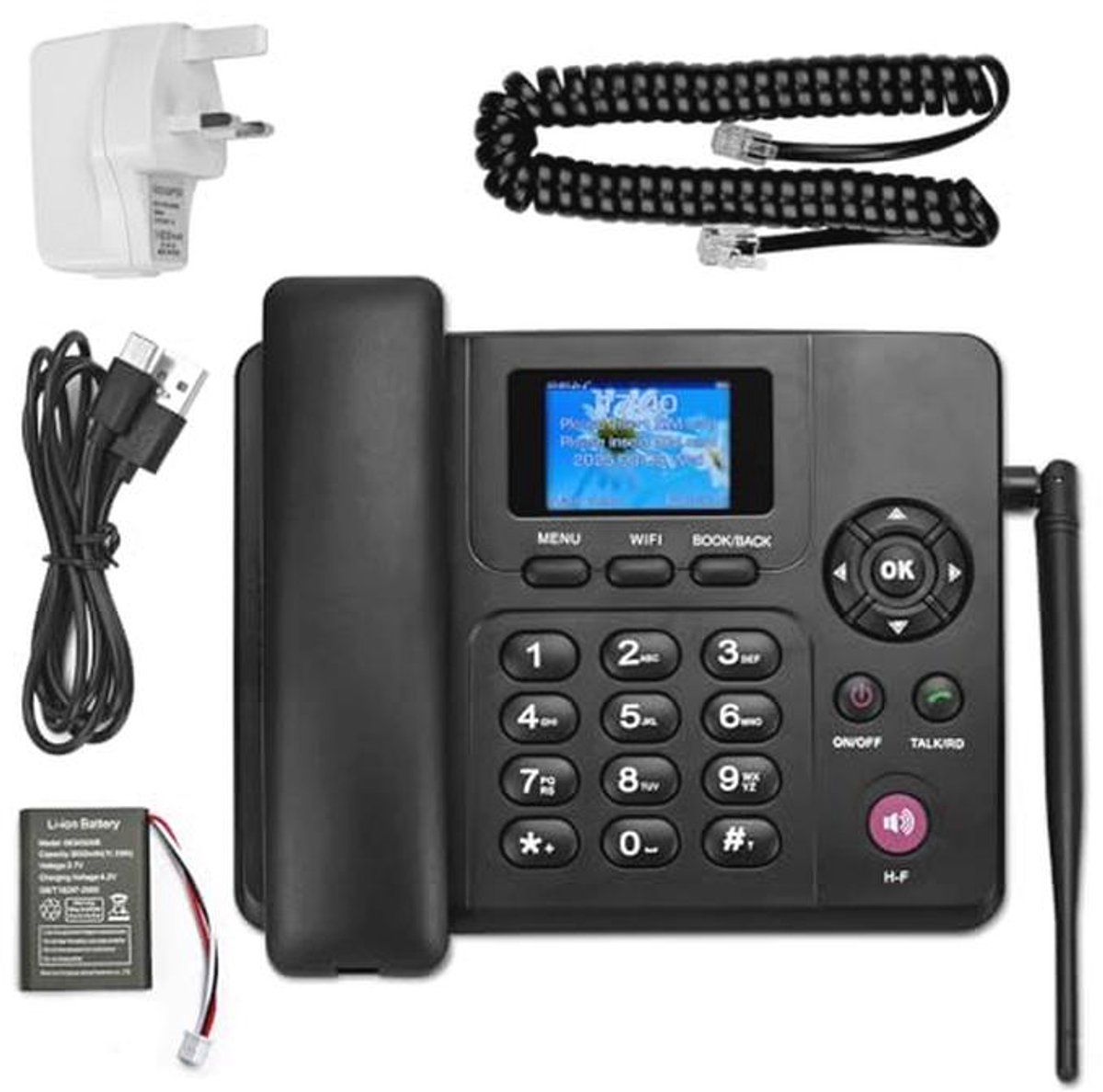 Draadloze tafeltelefoon met dual sim en wifi - groot kleurendisplay en afneembare antenne