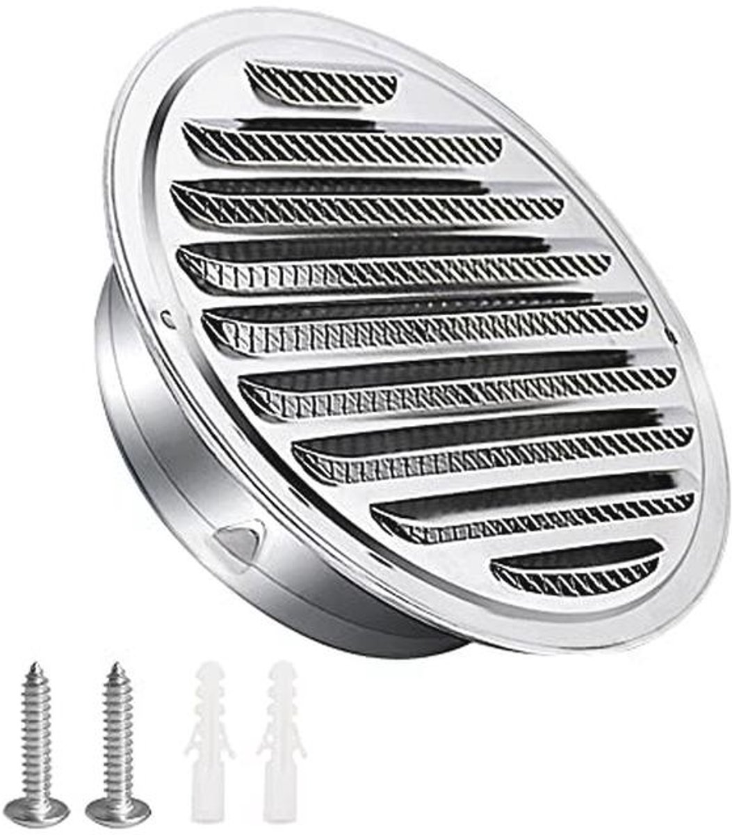 Ventilatierooster RVS 100 mm - Rond Afvoerrooster met Schroeven en Insectengaas voor Garag