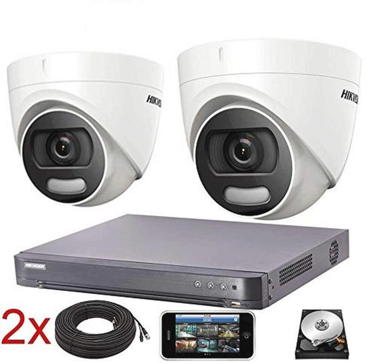 Hikvision CCTV-systeem 4K DVR 5MP ColorVu Dome Camera IP67 20M UK - DS-7204HUHI-K1 - DS-2CE72HFT-F28 (2 camera's, geen HDD)