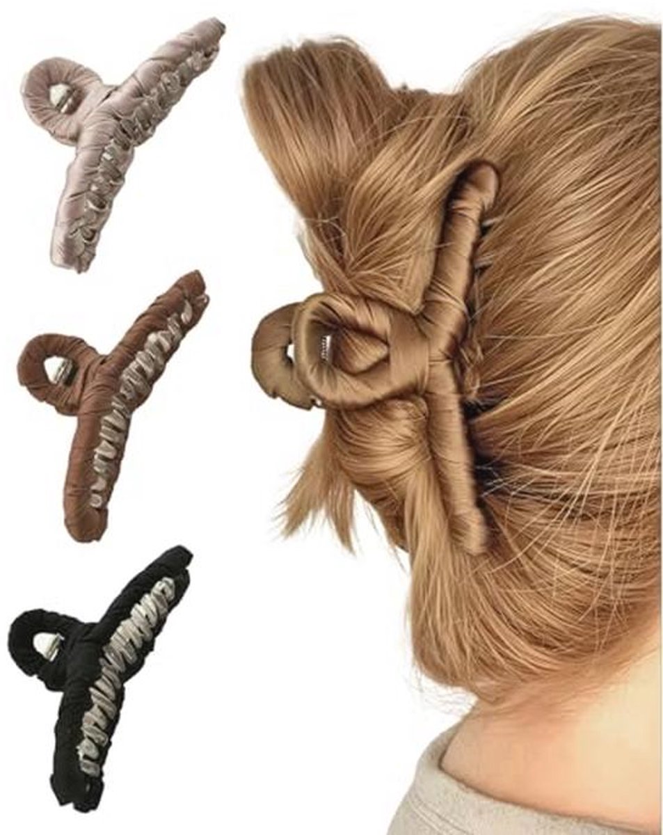 Elegante Satijnen Haarclip met Extra Grip - 12,5 cm - Zwart, Bruin of Rosé