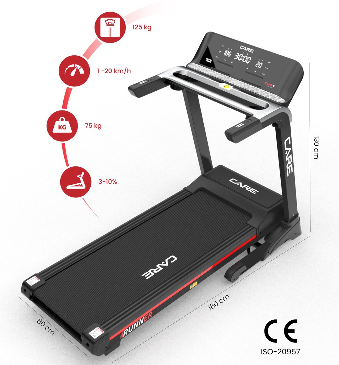 CARE RUNNER - Connected loopband - Maximale snelheid 20 km/u - 50 programma’s - Opvouwbaar - Gemotoriseerde helling tot 10% - Intensief thuisgebruik thumbnail 2