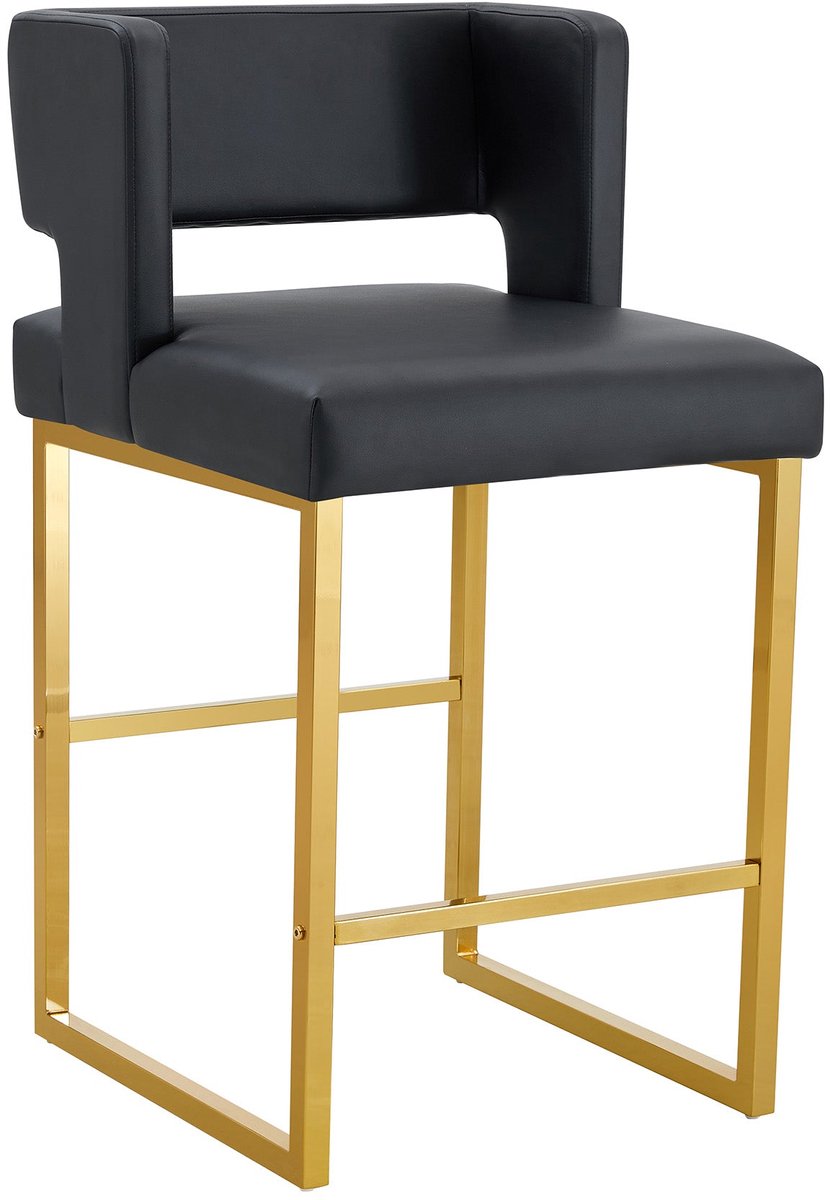 Merax Barstoelen Set van 2 in Zwart PU Leer met Gouden Metalen Poten – Moderne Scandinavische Hoge Krukken voor Keukenbar Eiland en Woonruimte