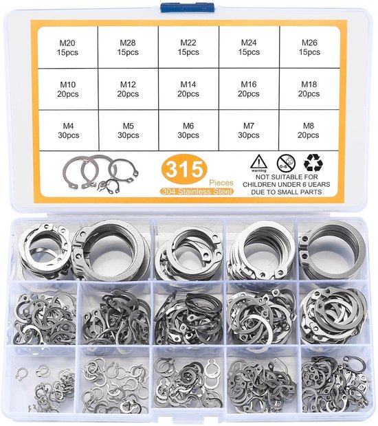 315-Piece Safety Clip Set - Lock Rings Assortment - Internal E-clip ...