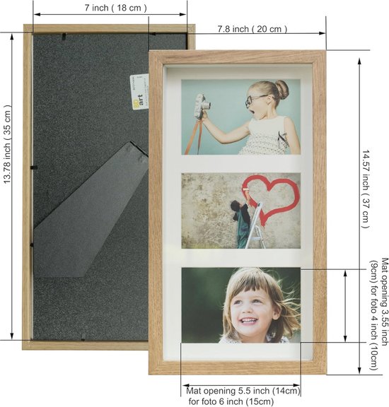EUGAD E809-5 5-delige Set Fotolijsten Fotogalerij, Houten Frame Met Passe Partout Met Glasplaat 3d Objectlijst Wit 40x40cm