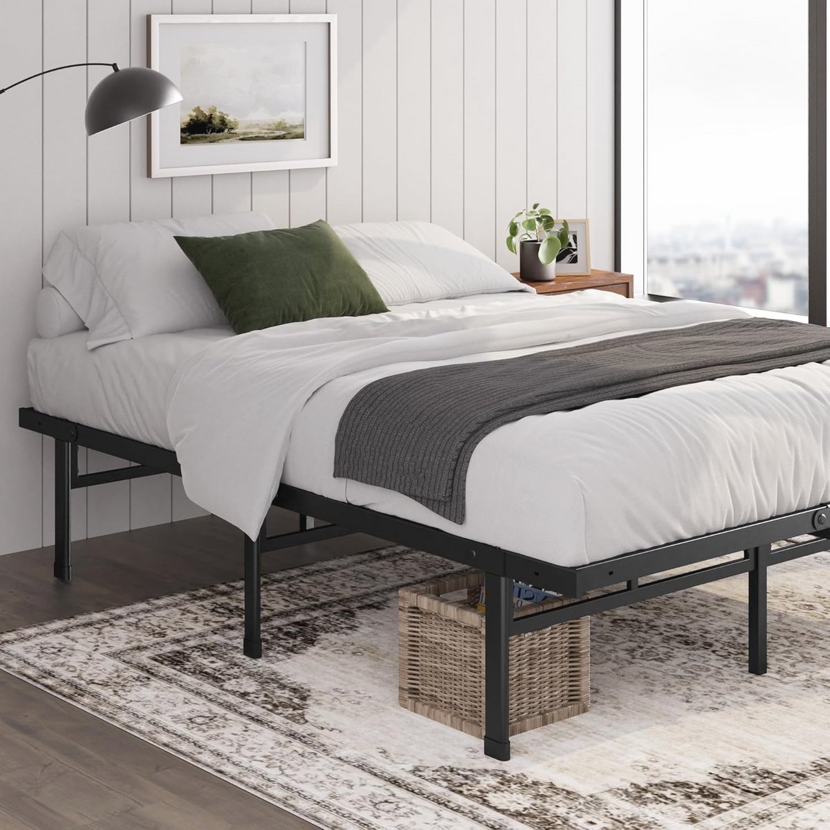 Metalen platform bed met opbergruimte - 90 x 190 cm - Zwart