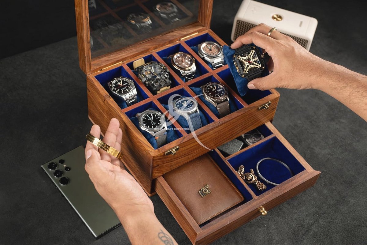 Luxe Houten Horloge Doos met Lades voor 8 Horloges - Elegante Bewaaroplossing voor Mannen