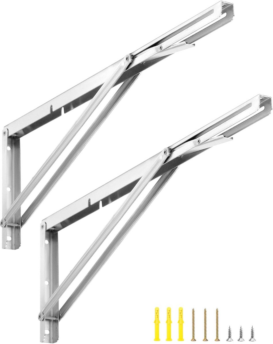 Inklapbare Stalen Beugels 600 mm - Set van 2 voor Doe-Het-Zelf Werkbanken - Ruimtebesparend en Heavy-Duty - Draagvermogen 150 kg