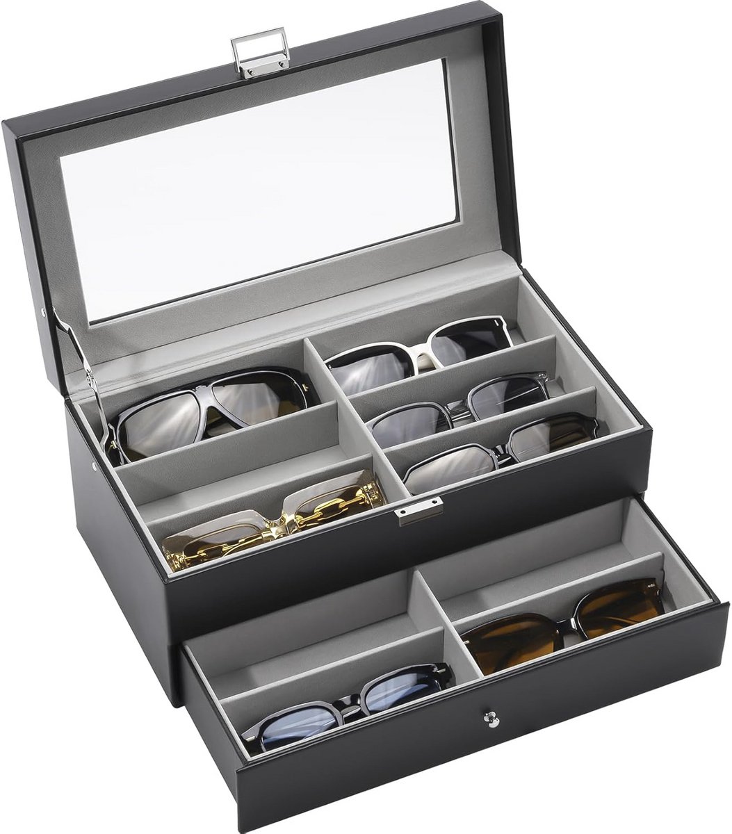 Sunglasses Storage Box with 2 Layers and 12 Compartments