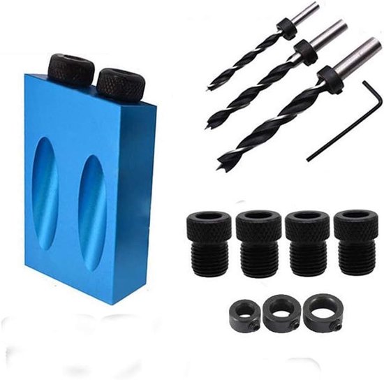 Pocket Hole Screw Jig Kit – 15° Angle Drill Guide With 6/8/10mm Bits, Stoppers & Sleeves – Aluminum Carpenter Tool For Woodworking Joints, Dowel Joinery, And DIY Furniture