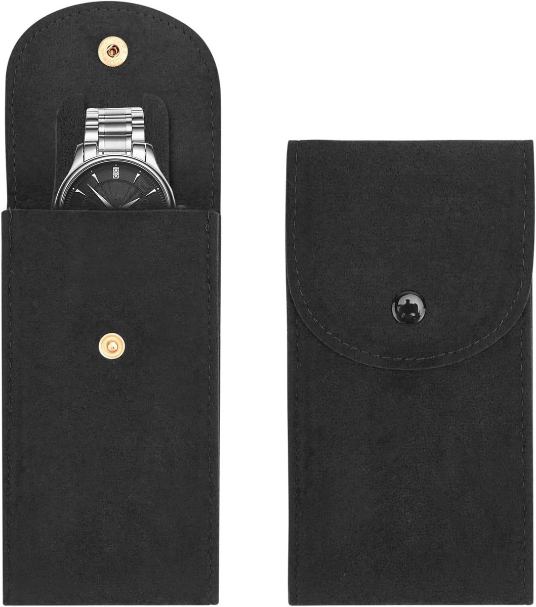 Horloge Opbergtas - Draagbare Flanellen Horlogezakje voor Reizen - 2 Stuks Zwart