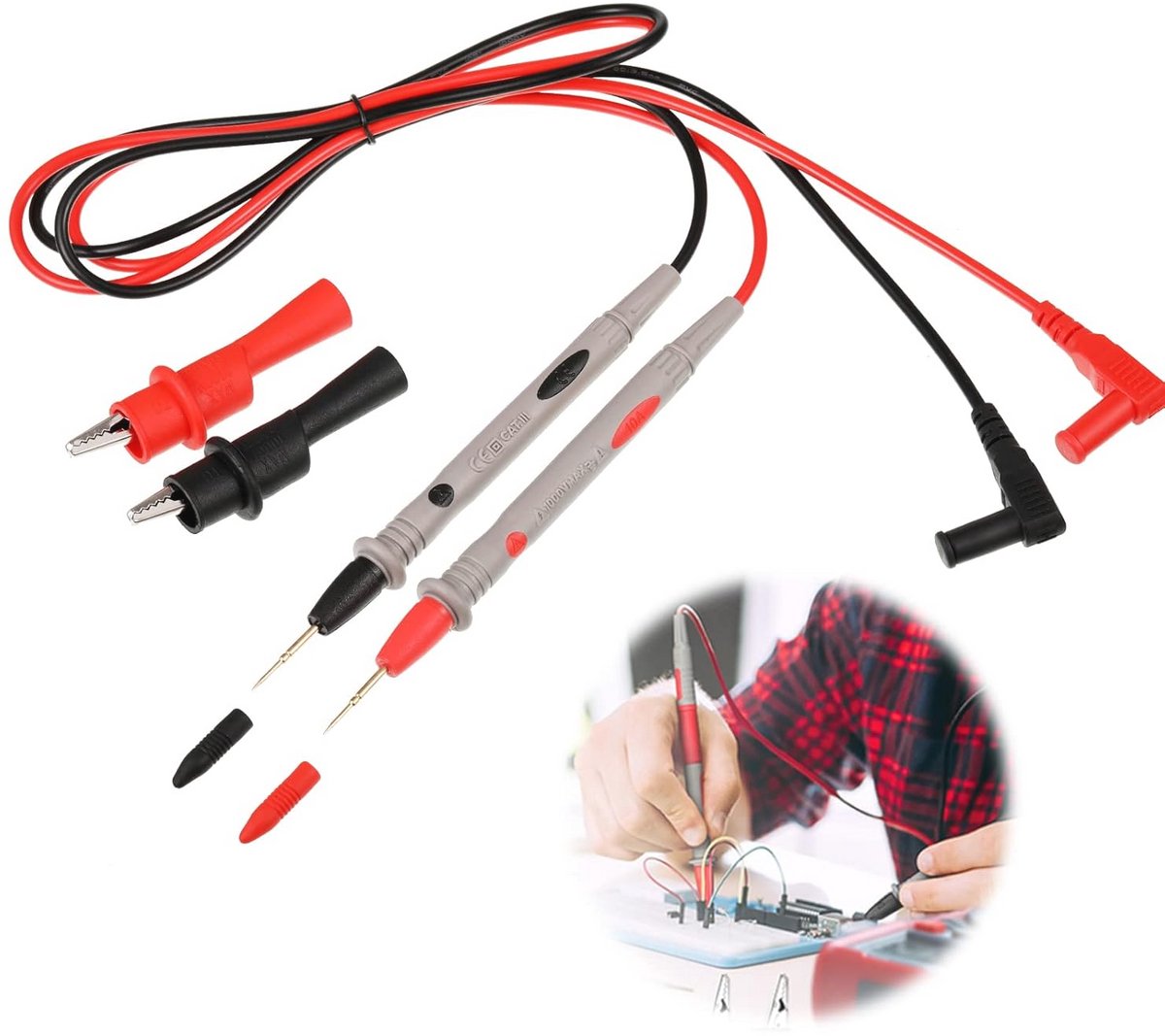 Universele Multimeter Testkabelset - 1000V 10A Krokodillenpunten en Naaldpunten