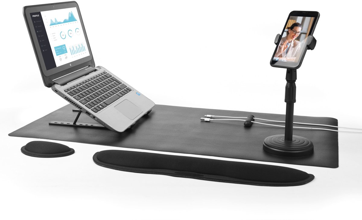 Intempo 6-in-1 Office Set - Telefoonhouder, Laptopstandaard, Bureaumat