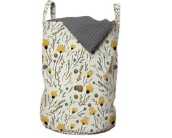 ABAKUHAUS Waszak voor kleuterschool, Gele lentebloemen, Wasmand met handvatten, Trekkoordsluiting voor wasserettes, 33 cm breed x 49 cm hoog, Geel zeegroen en zwart
