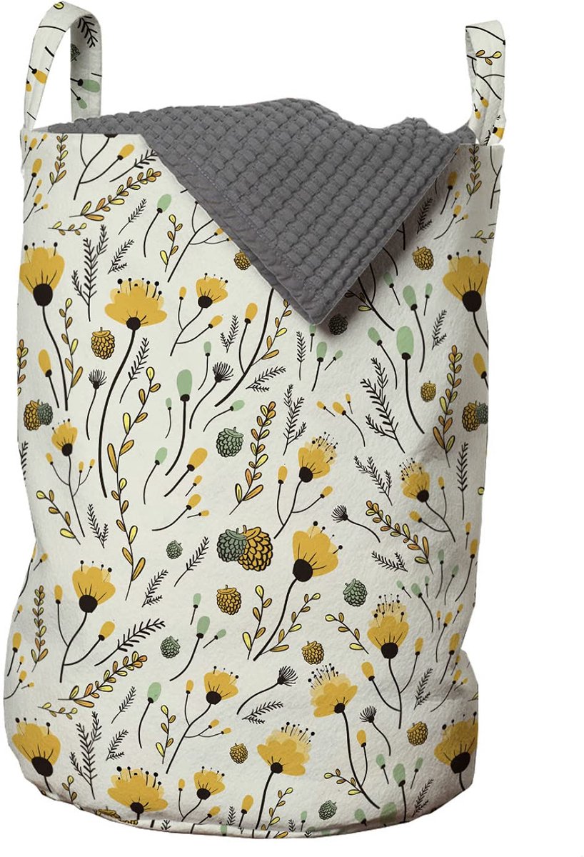ABAKUHAUS Waszak voor kleuterschool, Gele lentebloemen, Wasmand met handvatten, Trekkoordsluiting voor wasserettes, 33 cm breed x 49 cm hoog, Geel zeegroen en zwart