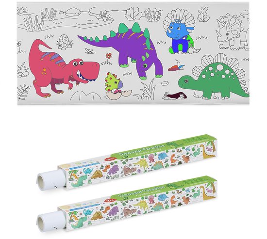coloriage nappe - lot de 2 - 3 m - op rol - papier - dinosaures