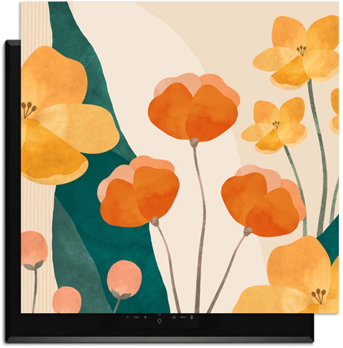 KitchenArt - Sunny Field - Inductie Beschermer - 60x52 cm - Kookplaat Beschermer - Luxe Afdekplaat Inductieplaat - Anti-slip & Oprolbaar - Beschermmat Inductiekookplaat