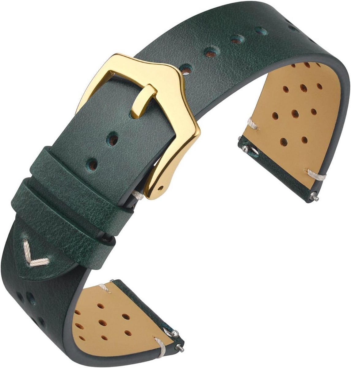 Vintage leren horlogebandje 18-22 mm, vervangband met snelsluiting