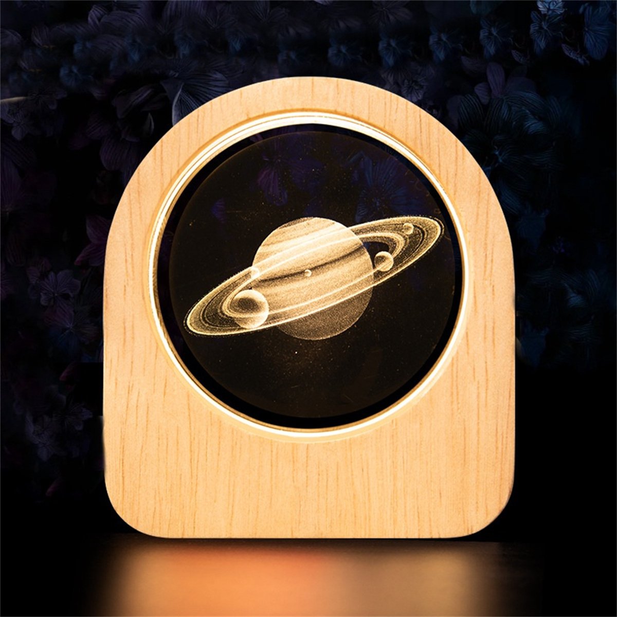 Ynkkvre -Saturnus 3D Kristallen Nachtlamp – K9 Kristal met Houten Basis – Galaxy Planeet LED Nachtlicht – Astronomie Decoratie & Cadeau voor Kinderen en Volwassenen