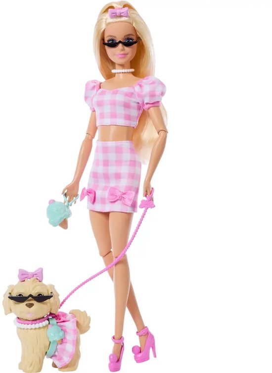 Barbie Twinning Looks – Modepop met Hondje in Gingham Outfit
