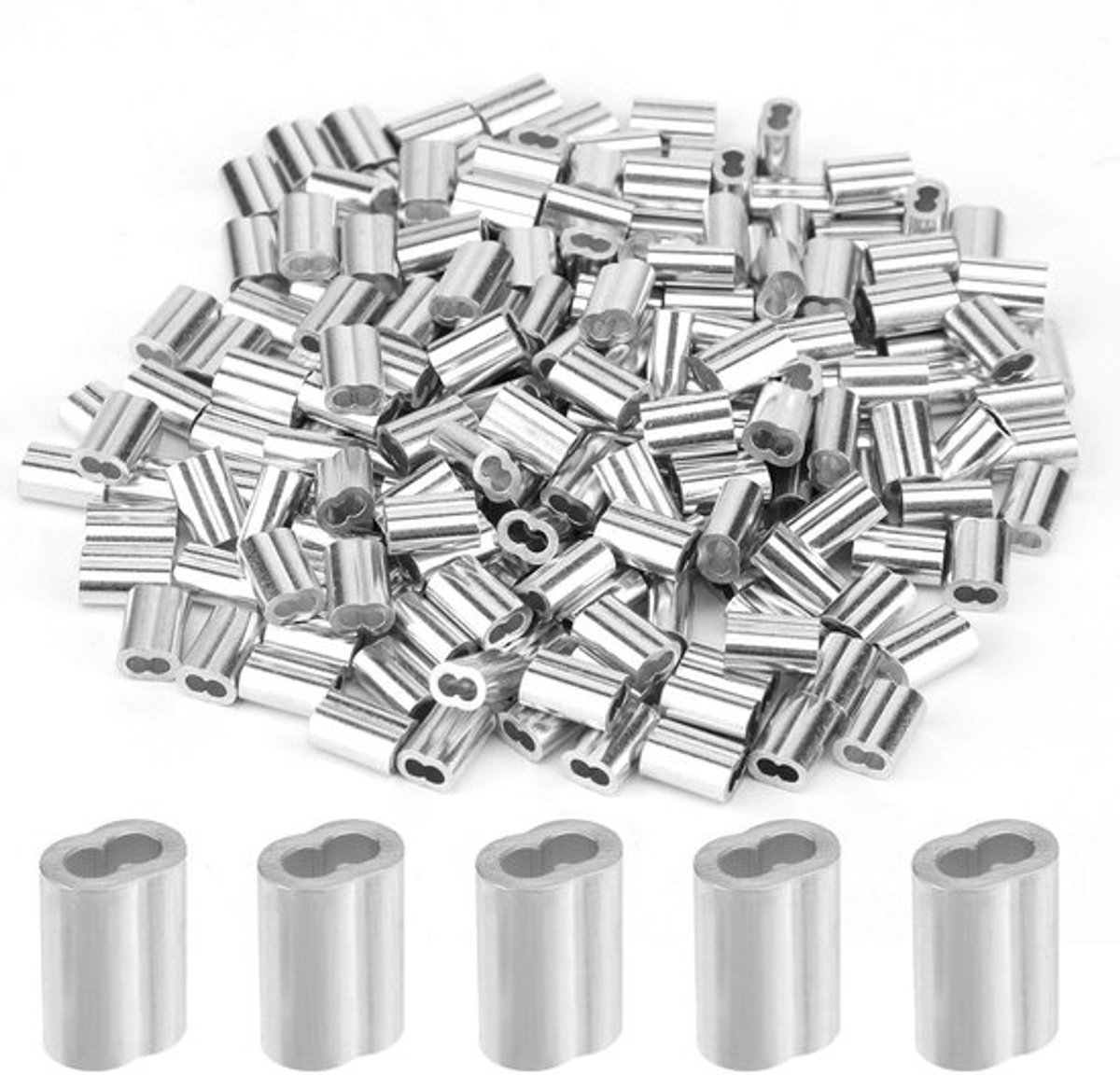 Aluminium Krimphulzen Set voor 1,5 mm Staaldraad - 200 Stuks.