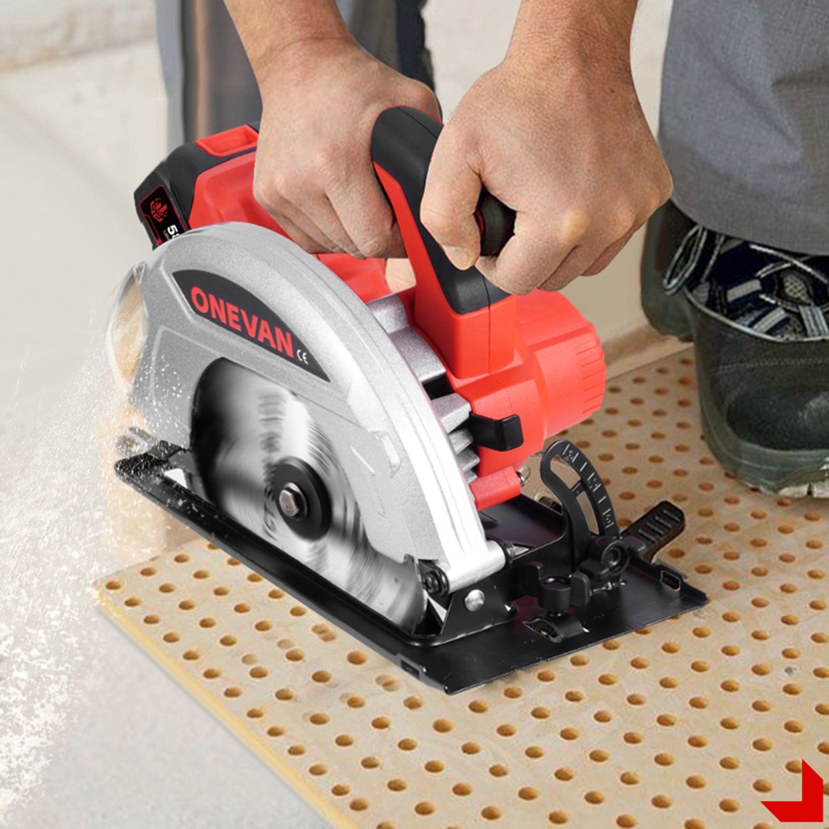 ONEVAN Accu Cirkelzaag - 185 mm Handcirkelzaag - Borstelloze - 9000RPM - invalzaag zaagdiepte 45,5 mm - met 2x accu's - voor het zagen van tegels en hout – foto 6