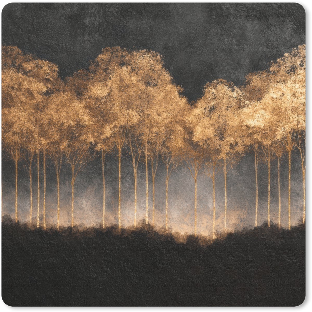 Muismat 30x30 cm - Mousepad Gouden Bomen in Mistig Landschap - Muismatten