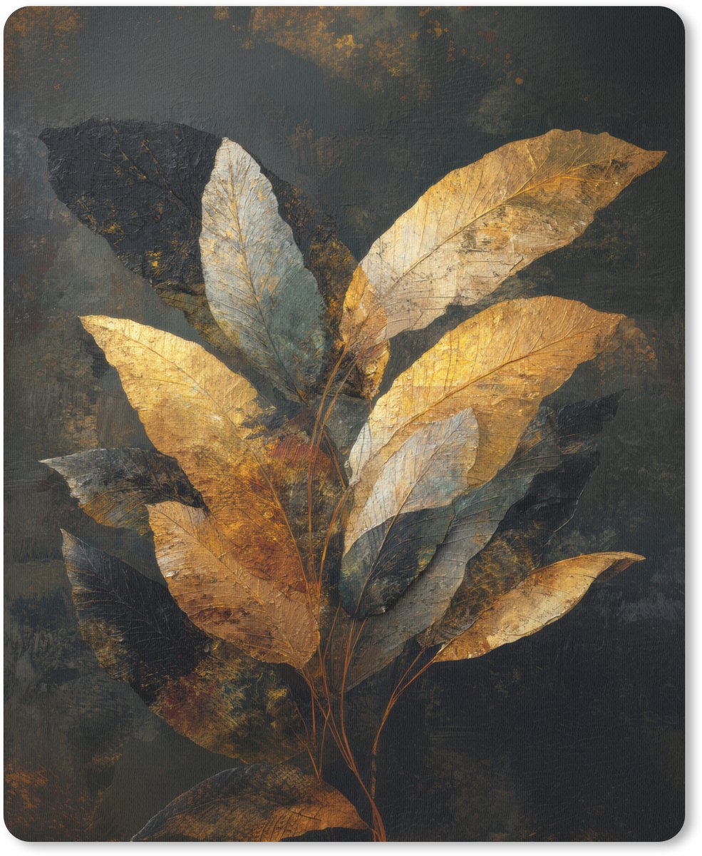 Muismat 19x23 cm - Mousepad Gouden Bladcompositie – Botanische Luxe - Muismatten
