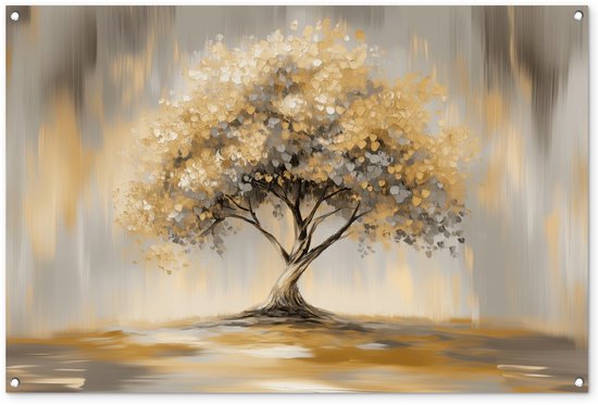 Tuinposter 120x80 cm - Tuindecoratie Schilderij - Boom - Abstract - Bladeren - Poster voor in de tuin - Buiten decoratie - Schutting tuinschilderij - Tuindoek muurdecoratie - Wanddecoratie balkondoek