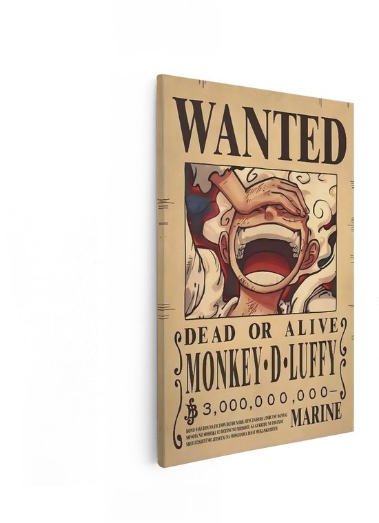 Une affiche de "RECHERCHÉ" de Monkey D. Luffy, avec sa tête et une prime de 3 000 000 000 Marine.