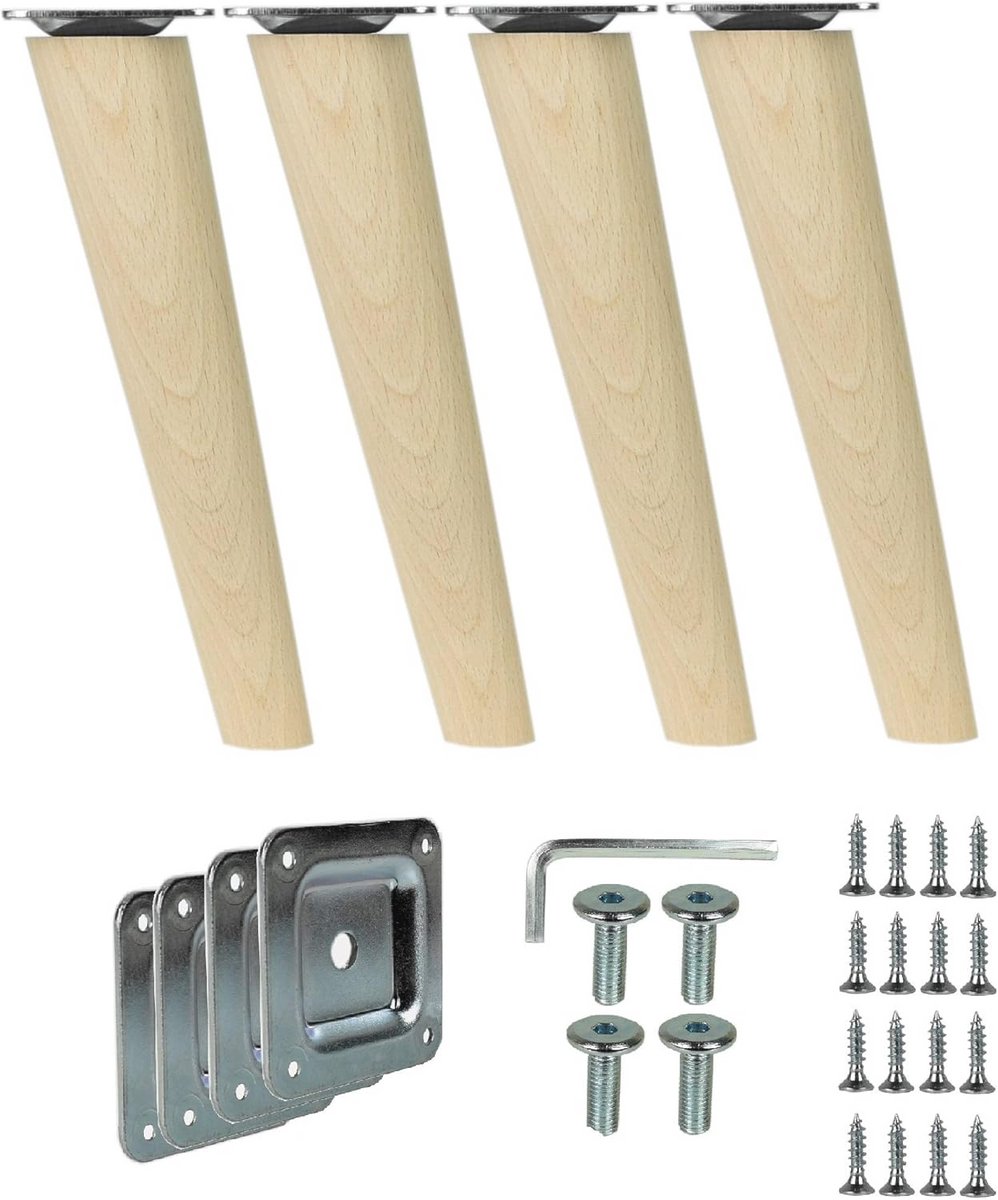 Houten Meubelpoten 4x, Bankpoten van Beukenhout met Schuine Hoek, 20cm