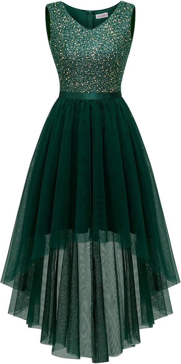 Elegante kanten cocktailjurk voor dames met V-hals en chiffon overlay