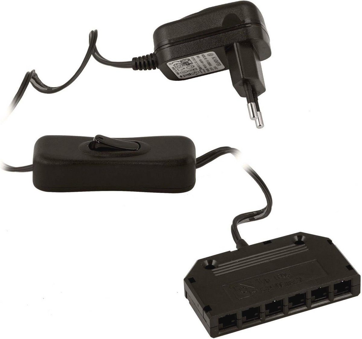 Stekkervoeding 12V 6W met Wipschakelaar en 6-voudige Verdeler