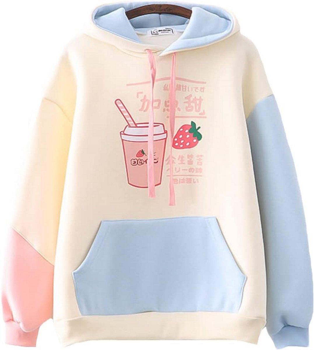 Kawaii Hoodie Meisjes met Aardbei Drinken Print - Warme Fleece Trui met Capuchon