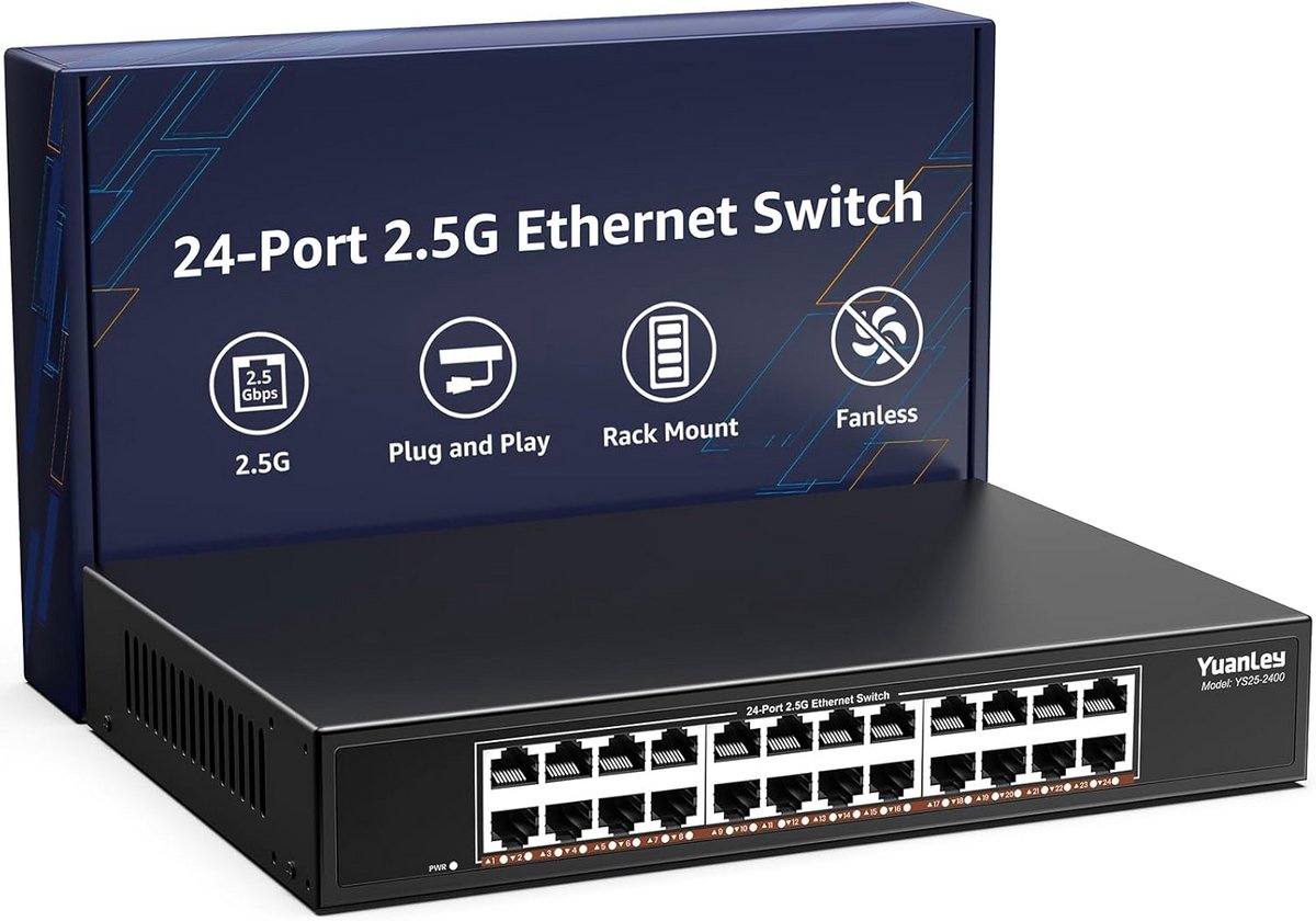 Onbeheerde 24-Poorts 2.5G Ethernet Switch - 24x 2.5Gbps RJ45 Multi-Gigabit Netwerk Switch