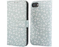 imoshion Hoesje - Geschikt voor Apple iPhone SE (2022) / SE (2020) / 8 / 7 / 6s / 6 - Design Bookcase smartphone - Smoke Green Flowers