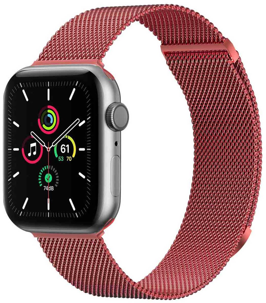 iMoshion Bandje Geschikt voor Apple Watch Bandje Series 1 / 2 / 3 / 4 / 5 / 6 / 7 / 8 / 9 / SE - 38 / 40 / 41 mm Maat S - iMoshion Milanees magnetische band - Rood
