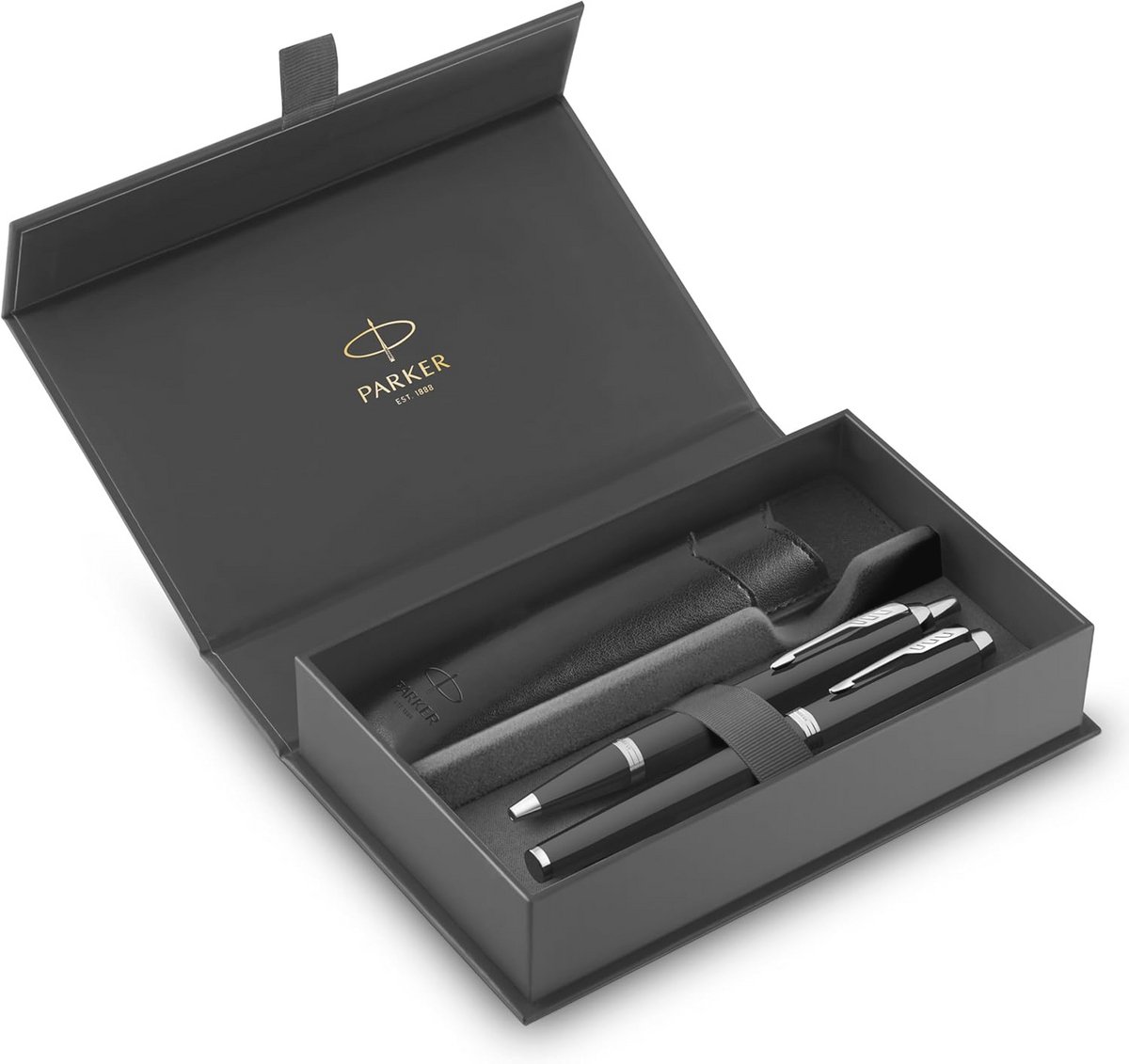 Fijne Pennen Geschenkset | Vulpen en Balpen met Etui | Zwart met Chroom | Medium Tip | Blauwe Inkt | Perfect voor Afstuderen