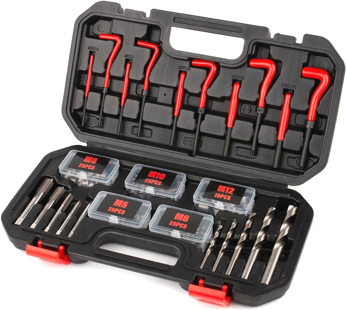 131-delige schroefdraadreparatieset voor M5, M6, M8, M10, M12 - Compleet gereedschapset voor het herstel van schroefdraad
