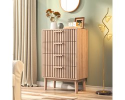 Commode met 4 lades, moderne houten ladekast voor slaapkamer, woonkamer en hal, 60x34x91cm (Natuurlijke houtkleur, 4 lades)