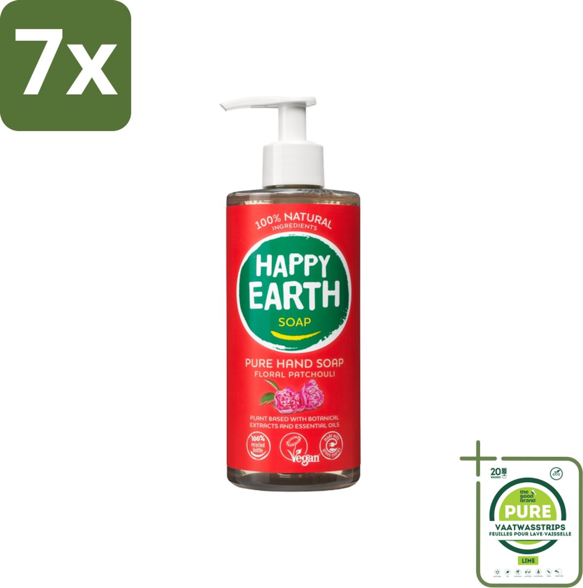 7 x Happy Earth – Handzeep – 100% Natuurlijk Floral Patchouli – 300 ml - Grootverpakking - Natuurlijke Handzeep - Vegan Handzeep - Handzeep Met Patchouli - Bloemige Handzeep - Huidvriendelijke Handzeep