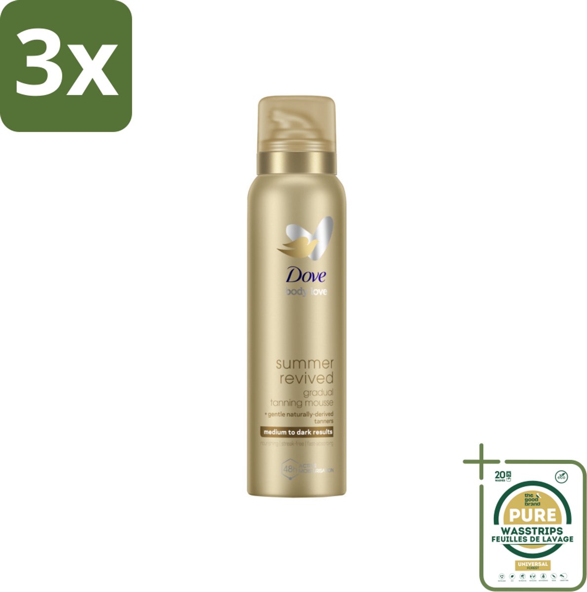 3 x Dove – Bodymousse – Summer Revived Medium-Dark – 150 ml - Grootverpakking - Zelfbruinende Bodymousse - Natuurlijke Teint - Zomerse Teint - Huid Verzorging - Huid Hyderatatie